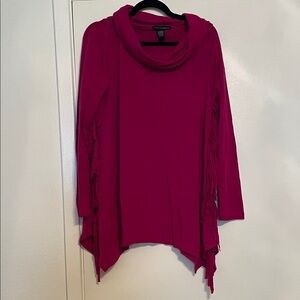 Magenta Cowl Neck Fringe Sweater